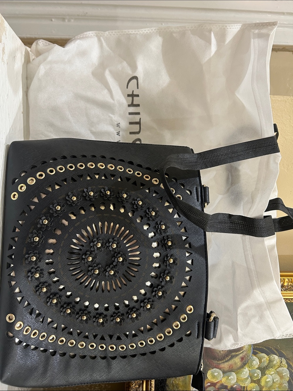 Chinese Laundry Black Cutout Shoulder Bag with Stud Accents